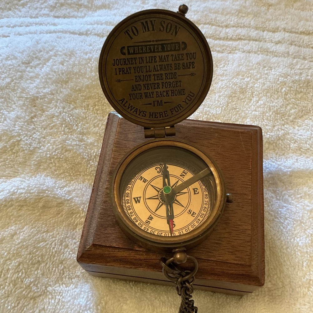 Brass Compass With Chain- Brown and Brass
